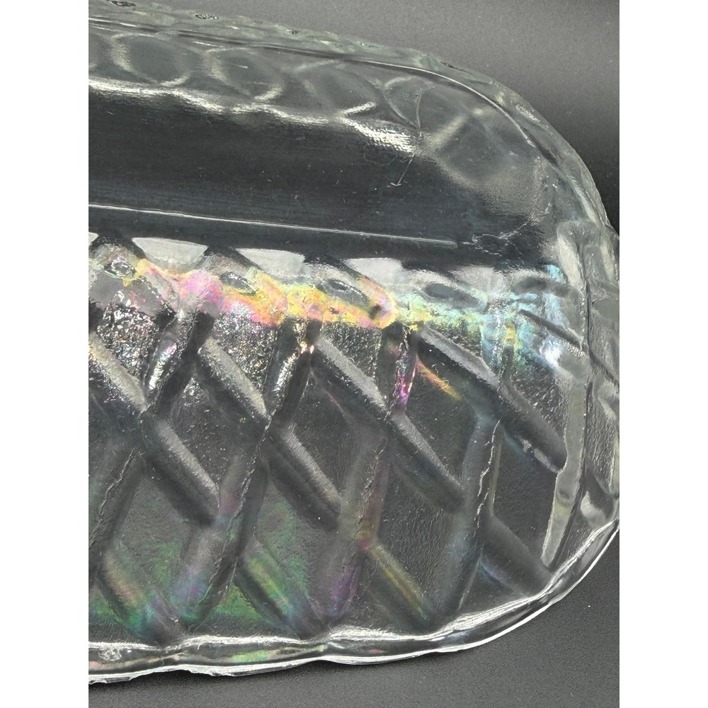 Vintage Iridescent Clear Glass Relish Dishes Diamond Lattice Pattern Set of 2 - Picture 3 of 6